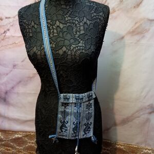 Blue Small Woven South American Crossbody Bag